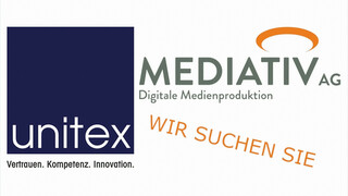 Mediativ und unitex Logo mit Text Wir suchen Sie